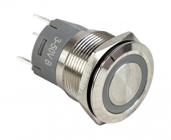 Кнопка с фиксацией, подсветка синяя, 12 В, д. 22мм