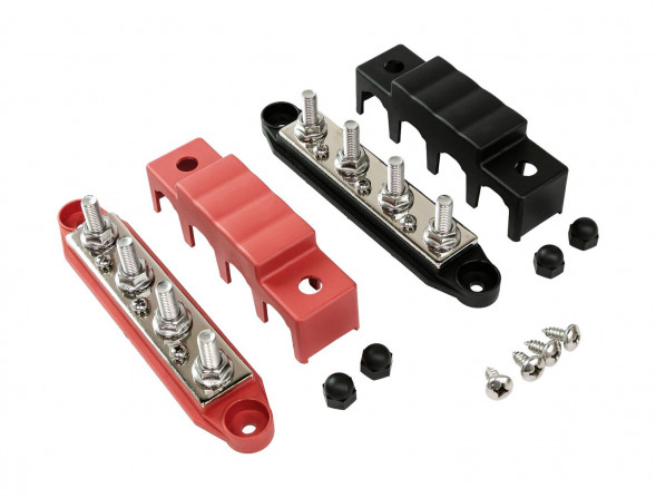 Колодка распределительная электромонтажная, 4 контакта, черная/красная, M8