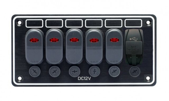Панель бортового питания 5 переключателей, USB зарядка