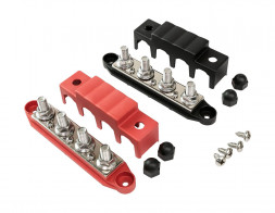 Колодка распределительная электромонтажная, 4 контакта, M10, черная/красная