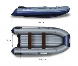 Надувная лодка ПВХ, Флагман 380 НДНД, серо-синий