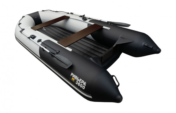 Надувная лодка ПВХ, Ривьера Компакт 3600 НДНД Комби, бронь, светло-серый/графит