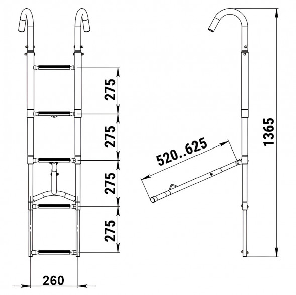 Трап телескопический носовой, 5 белых ступени (ширина 275 мм.)