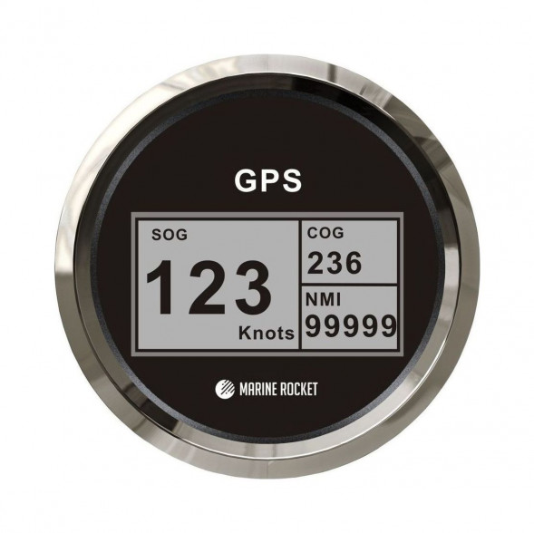 GPS-спидометр электронный, черный циферблат, нержавеющий ободок, выносная антенна, д. 85 мм, Marine Rocket
