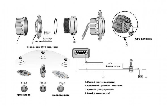 GPS-спидометр электронный, черный циферблат, нержавеющий ободок, выносная антенна, д. 85 мм, Marine Rocket