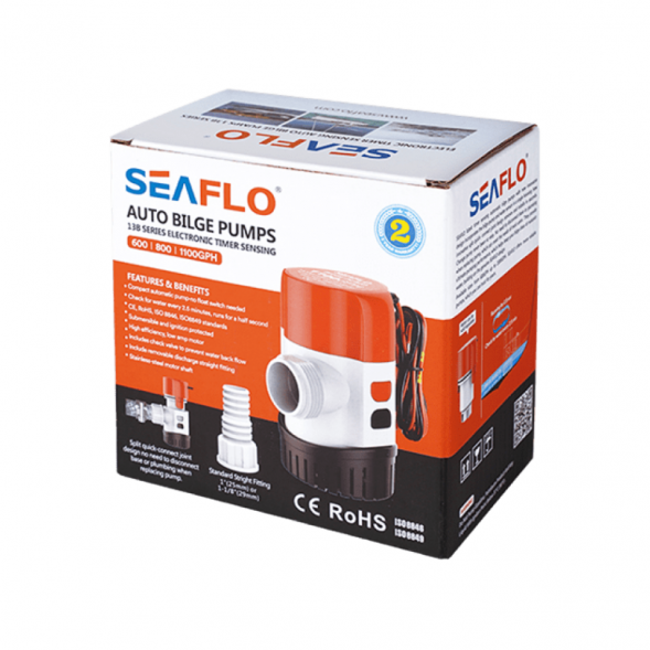 Помпа водооткачивающая автоматическая SeaFlo трюмная, 12V 1100 галлон/час, патрубок 19/25/29 мм