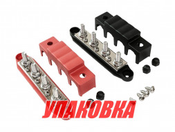 Колодка распределительная электромонтажная, 4 контакта, черная/красная, M8 (упаковка из 4 шт.)