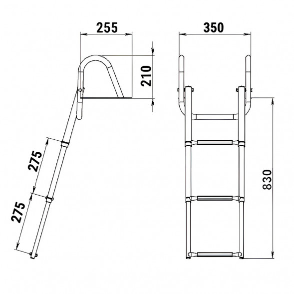 Трап телескопический с поручнем, 3 серых ступени (ширина 350 мм.)