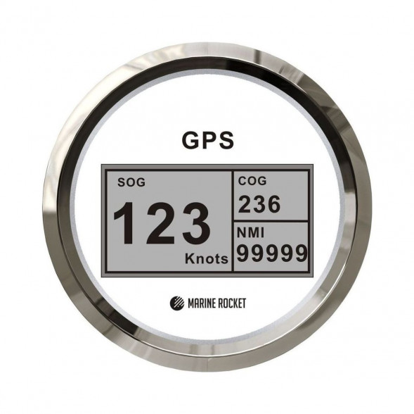 GPS-спидометр электронный, белый циферблат, нержавеющий ободок, выносная антенна, д. 85 мм, Marine Rocket