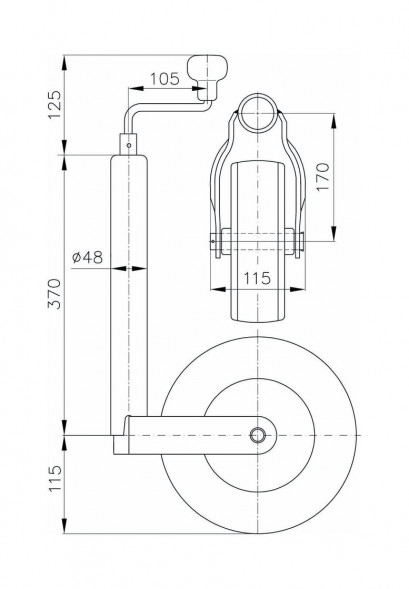 Колесо опорное для прицепа ST 48-225 SB 150 кг WINTERHOFF