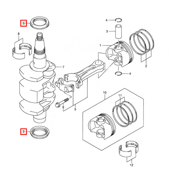Сальник коленвала Suzuki DF9,9-30A (09283-32039) (32x44x6.5) (Suzuki)