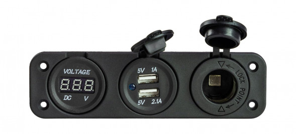 Панель с USB-разъемом 5в 2.1А, прикуривателем и вольтметром