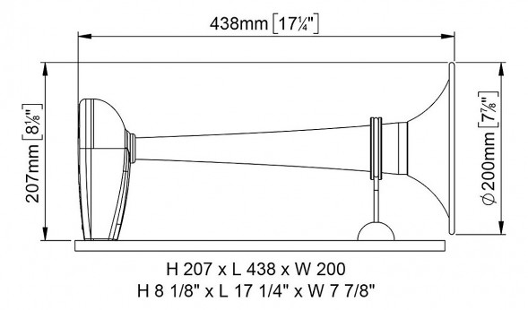 Электропневматический горн, 630 Гц, окрашенный рожок, напряжение питания 24 В.