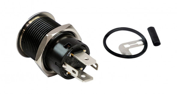 Кнопка с фиксацией, подсветка синяя, 12 В, 20А, 19мм