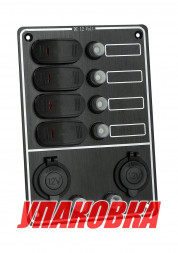 Панель бортового питания, 4 переключателя, 2 разьёма прикуривателя, индикация, автоматы (упаковка из 6 шт.)