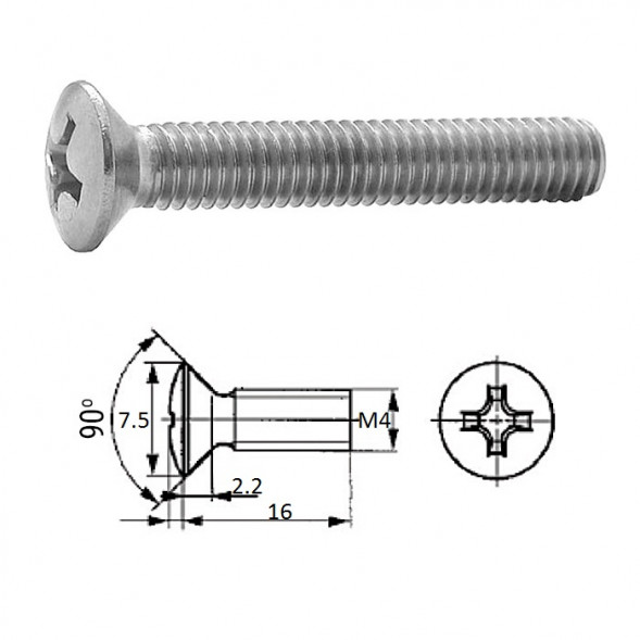 Винт п/пот.гол M4X 16 нерж.A2 (100 шт)