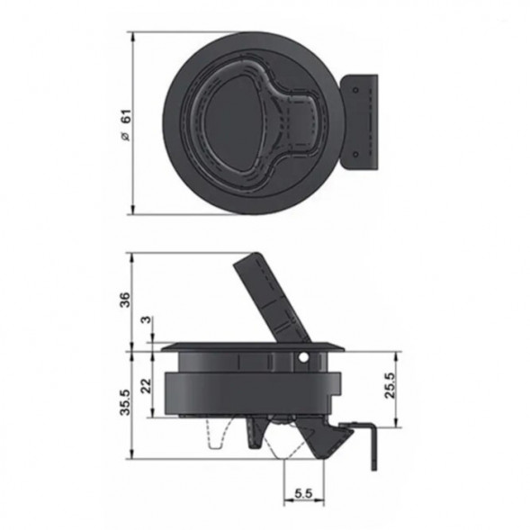 Замок потайной SUNFINE 61x35мм без ключей, белый пластик (Замена EASTERNER C14005)