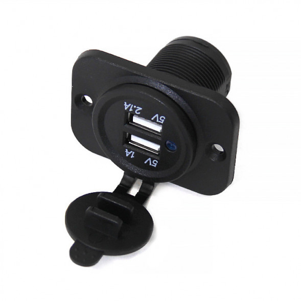 Панель с двойным USB разъемом и подсветкой NEKEKE 12-24V, прямоуг., фронт.