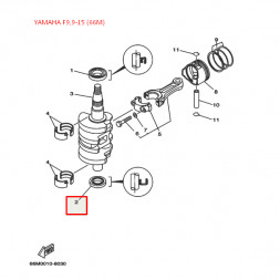 Сальник коленвала Yamaha F9,9-15A(66M) (93102-25M52; F15-01.02.00.07) (25x44x7) (Sinera)
