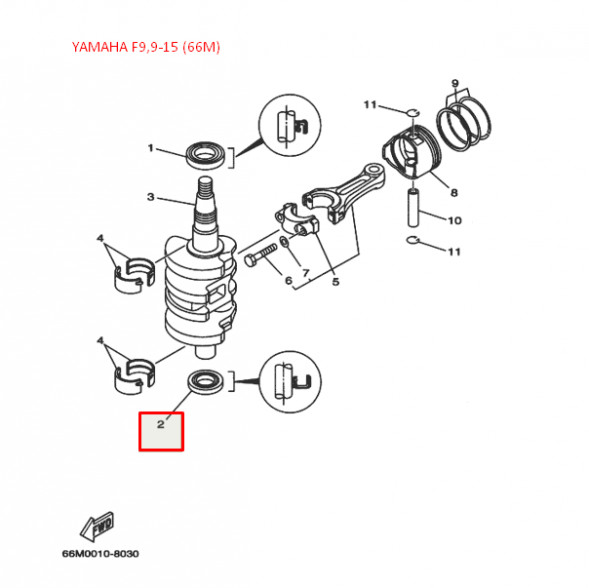 Сальник коленвала Yamaha F9,9-15A(66M) (93102-25M52; F15-01.02.00.07) (25x44x7) (Sinera)