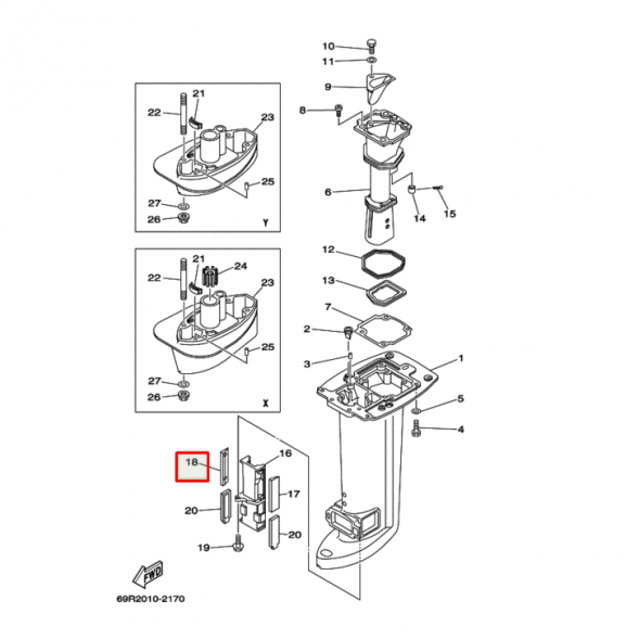 Уплотнение дейдвуда резиновое левое Yamaha 25-30 (YUELANG)