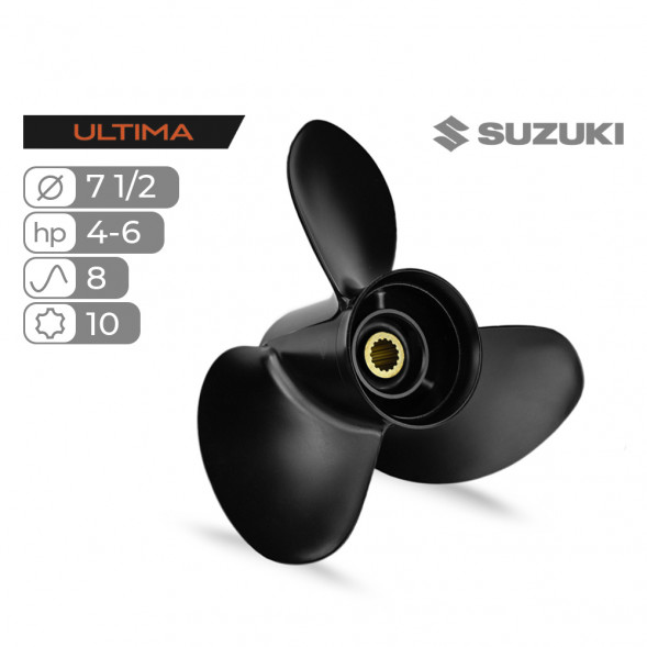Винт гребной  Skipper для Suzuki 4-6HP, диаметр 7 1/2&quot; алюминиевый, лопастей - 3, шаг 8&quot;