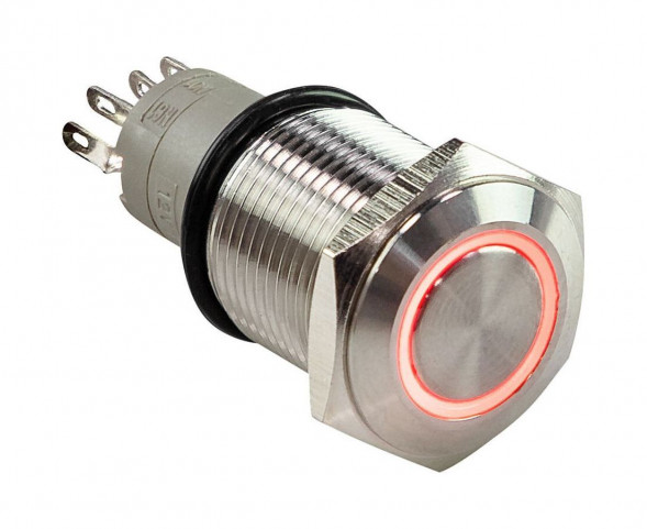 Кнопка без фиксации 12 В 3А, OFF-(ON) 5P, D16 красная подсветка (упаковка из 10 шт.)