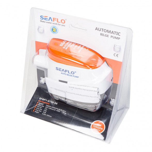 Помпа водооткачивающая автоматическая SeaFlo трюмная, 12V 750 галлон/час, патрубок 19 мм