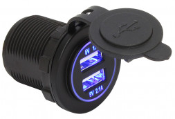 Зарядное гнездо USB, двойное, 12/24В, 5В/2,1 и 1A, подсветка