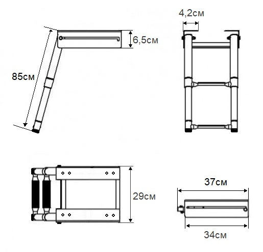Трап телескопический с салазками &quot;Мореман&quot;, ширина 300 мм, 3 ступени, длина 405/1155 мм