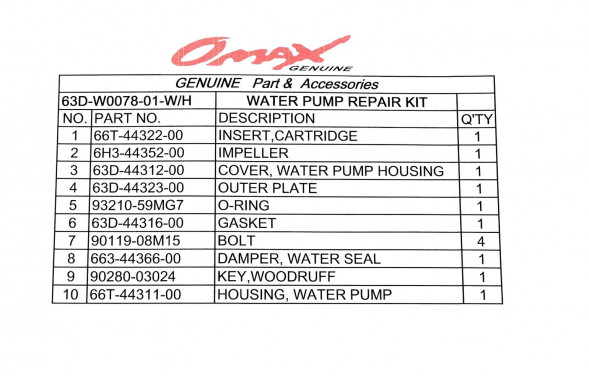 Ремкомплект помпы c корпусом Yamaha 40/50/60, Omax (упаковка из 5 шт.)