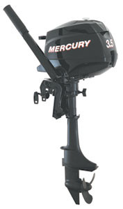 Лодочный мотор «Mercury F3,5» с дейдвудом 381 мм,  с ручным запуском и румпельным управлением.