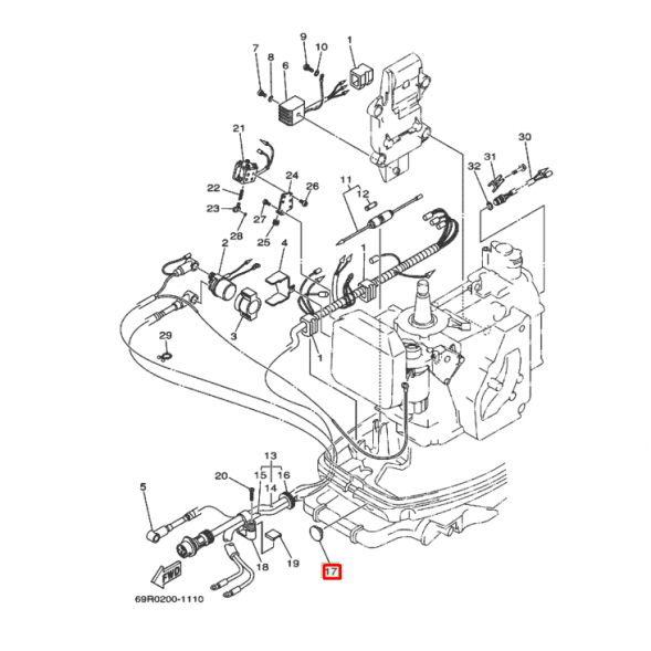 Заглушка отверстия в поддоне под кабель ДУ Yamaha 25-30 F8-9,9 (90480-17165)