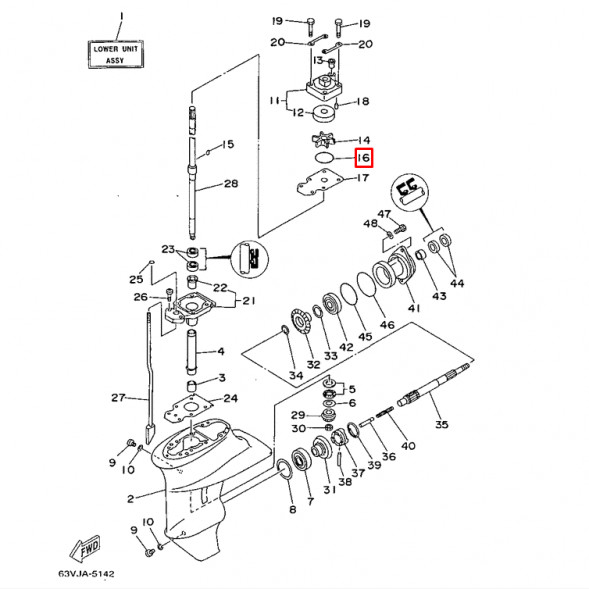 Кольцо уплотнительное корпуса помпы Yamaha 9,9-15 (63W) (93210-44704; 93210-44398; 15F-06.02.02) (Yamaha)
