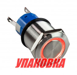 Кнопка без фиксации 12 В 5А, OFF-(ON) 5P, D19 красная подсветка (упаковка из 10 шт.)