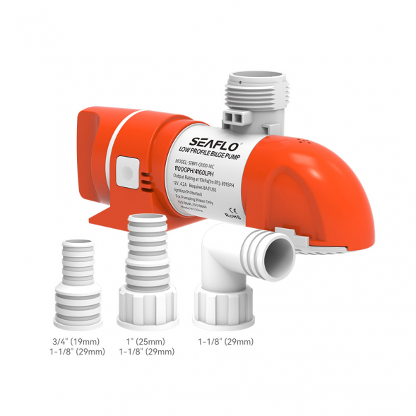 Помпа водооткачивающая  автоматическая SeaFlo трюмная, 12V 800 галлон/час, патрубок 19/25/29 мм