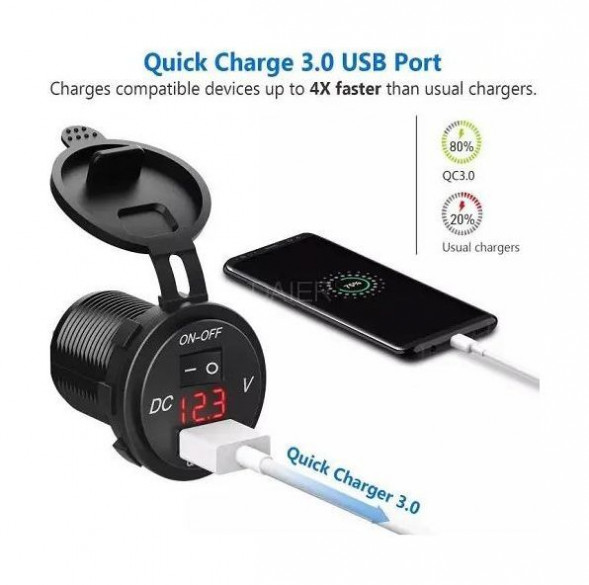 Разъем USB Charger QC3.0 с вольтметром