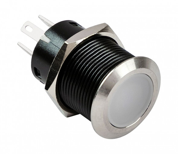 Кнопка без фиксации, подсветка белая, наклейки, 12 В, 20А, 19мм (упаковка из 10 шт.)