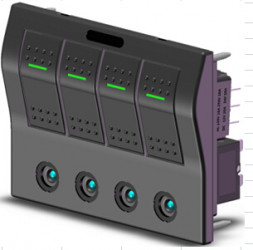 Панель с четырьмя переключателями и светодиодами.