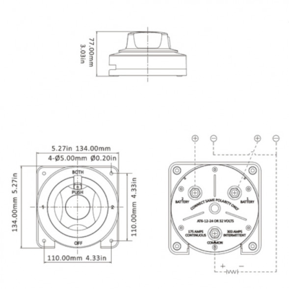Переключатель батарей Seaflo 134x134 мм (до 32В)