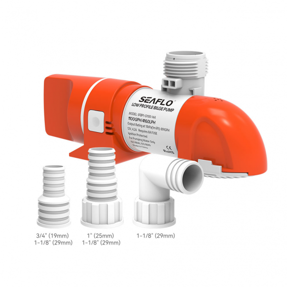 Помпа водооткачивающая автоматическая SeaFlo трюмная, 12V 1100 галлон/час, патрубок 19/25/29 мм