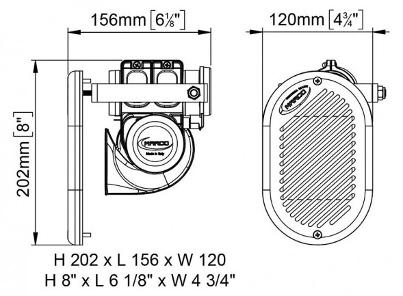 Врезной электропневматический горн «Hurricane», 24 В