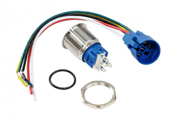 Кнопка с фиксацией в комплекте с контактным разъемом, 12/24 В 5А, OFF-ON 5P, D19 красная подсветка (упаковка из 10 шт.)