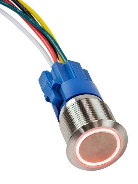 Кнопка с фиксацией в комплекте с контактным разъемом, 12/24 В 5А, OFF-ON 5P, D19 красная подсветка (упаковка из 10 шт.)