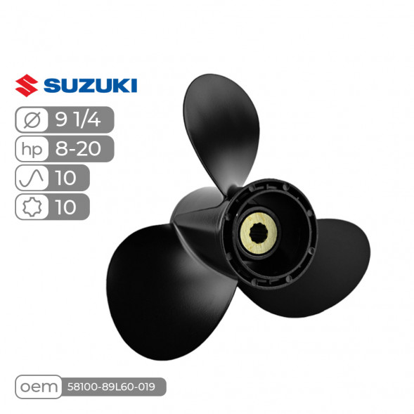 Винт гребной  Skipper для Suzuki 8-20HP, диаметр 9 1/4&quot; алюминиевый, лопастей - 3, шаг 10&quot;