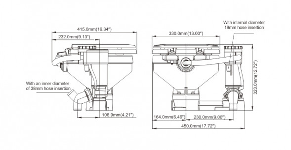 Унитаз судовой керамический с вертикальным насосом 24В (размер компакт)