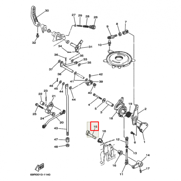 Ось газа (в поддон) Yamaha 20-30 (PREMARINE)