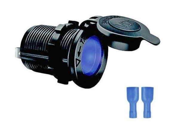 Разъем прикуривателя врезной, светодиодный, синий