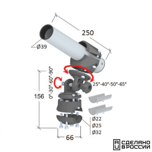 Держатель спиннинга сквозной на леер наклонный, алюминий