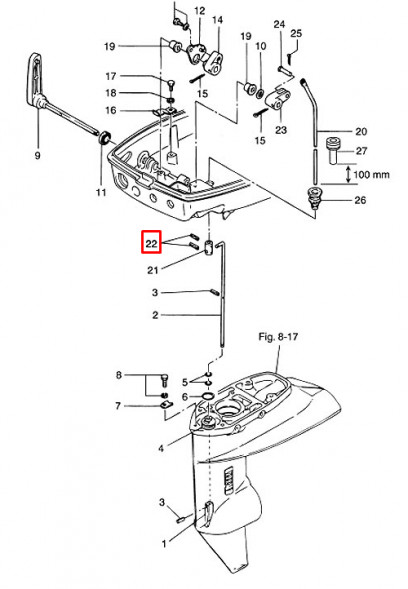 Фиксатор пружинный (штифт) тяги реверса и румпеля Tohatsu 8-40 (951403-0310)
